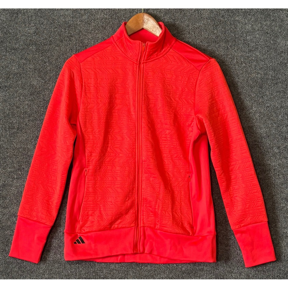 Adidas COLD.RDY Full Zip Golf Jacket Women Small Red Textured Mock Neck‎